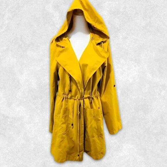Love Tree Utility Trench Jacket Open Front w/ Hood Lightweight Mustard Yellow L - Picture 1 of 10